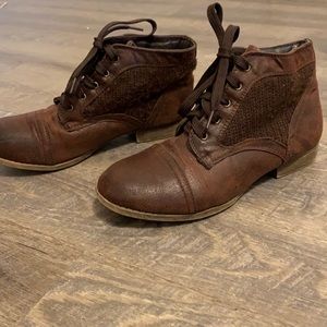 Brown faux leather ankle boots
